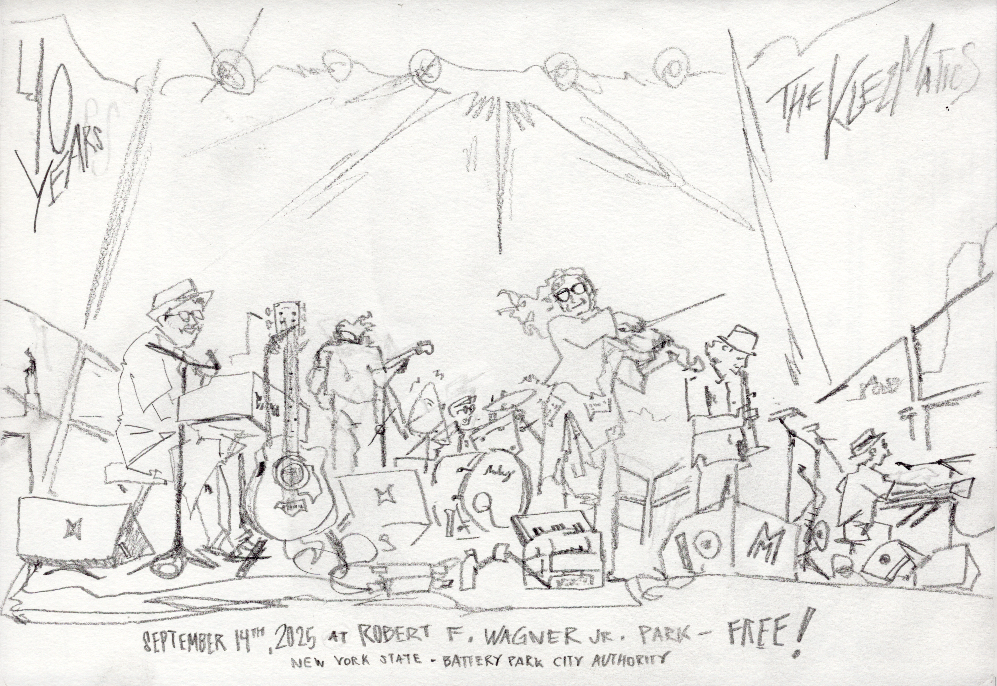 Illustration for The Klezmatics' 40th Anniversary show in The Battery in Manhattan, NYC.